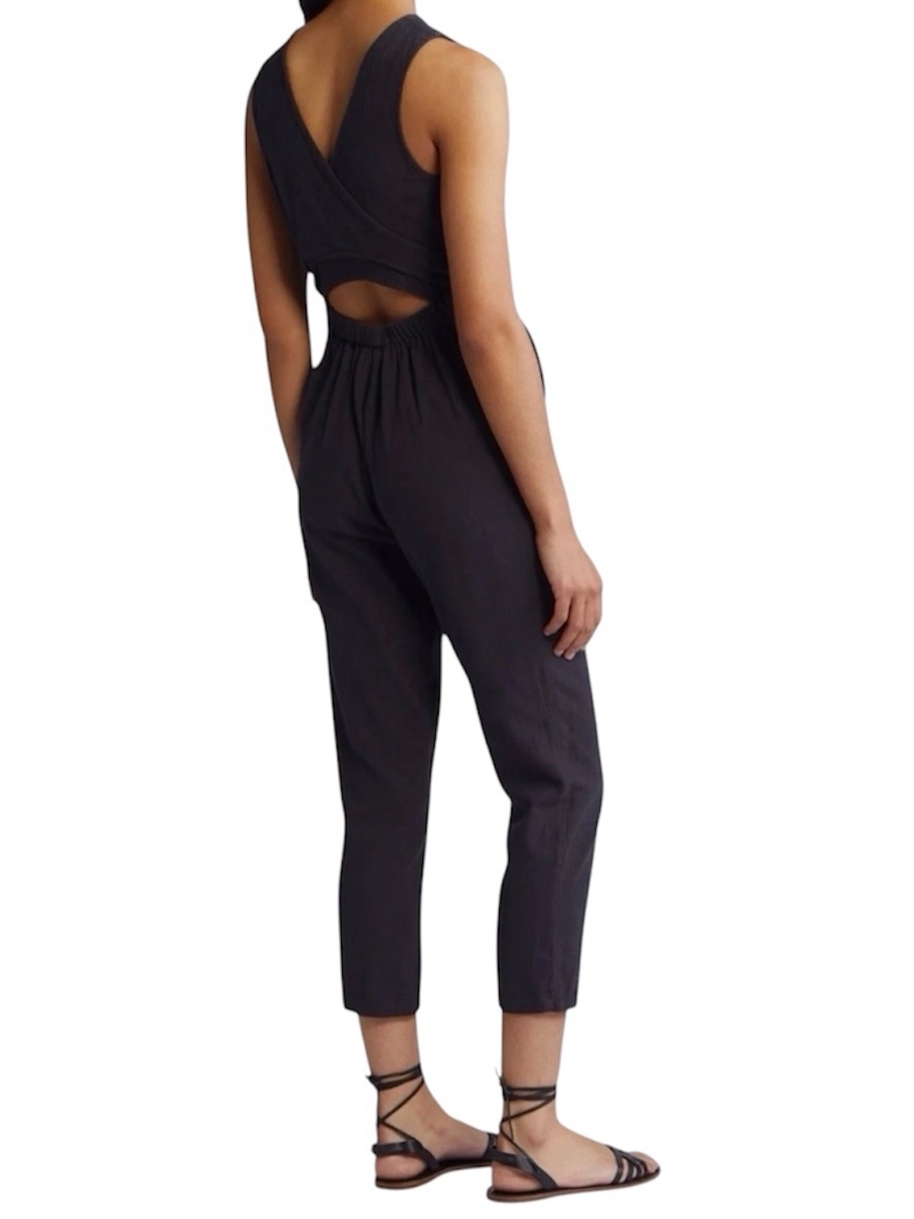 MARINE LAYER Women’s Black Tencel Eloise Belted Crisscross Back Jumpsuit- Medium